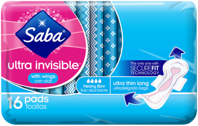 Saba Sensitive Ultra Thin Overnight Pads, 18 ct