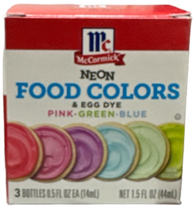 McCormick Neon Food Colors And Egg Dye - 3 Bottles - Pink, Green And Blue  NEW!!