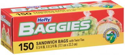 Hefty Baggies with Ties Storage Bags, Gallon, 50 ct, Clear